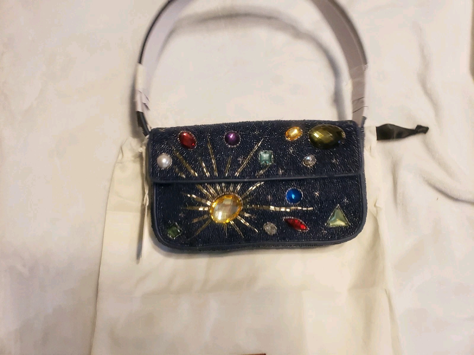 NEW! Staud Tommy Glass Bead Celestial Shoulder Bag In Navy Celestial NWT! Pouch!