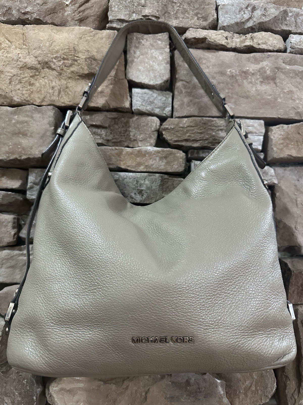 Michael Kors Bedford Gray, Khaki Leather Satchel Shoulder bag Purse