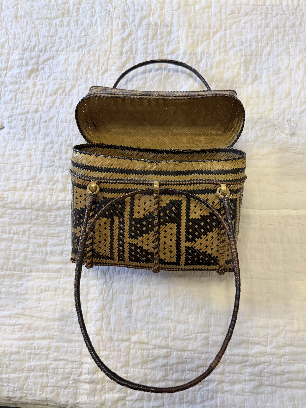 Philippines Palawan Tiruray Tribe Hand Woven Straw Cane River Basket Bag Purse