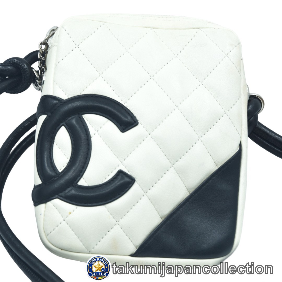 Chanel Cambon Line Shoulder Bag White Leather A25177 #M-107