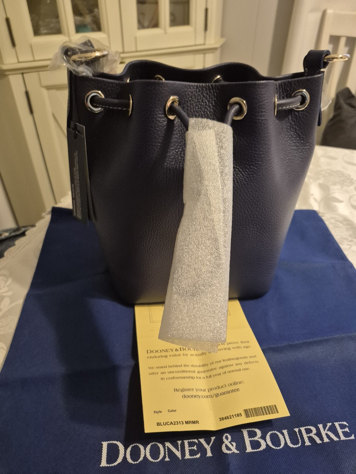 Lucca Leather Small Drawstring Marine Blue New Reg. 298
