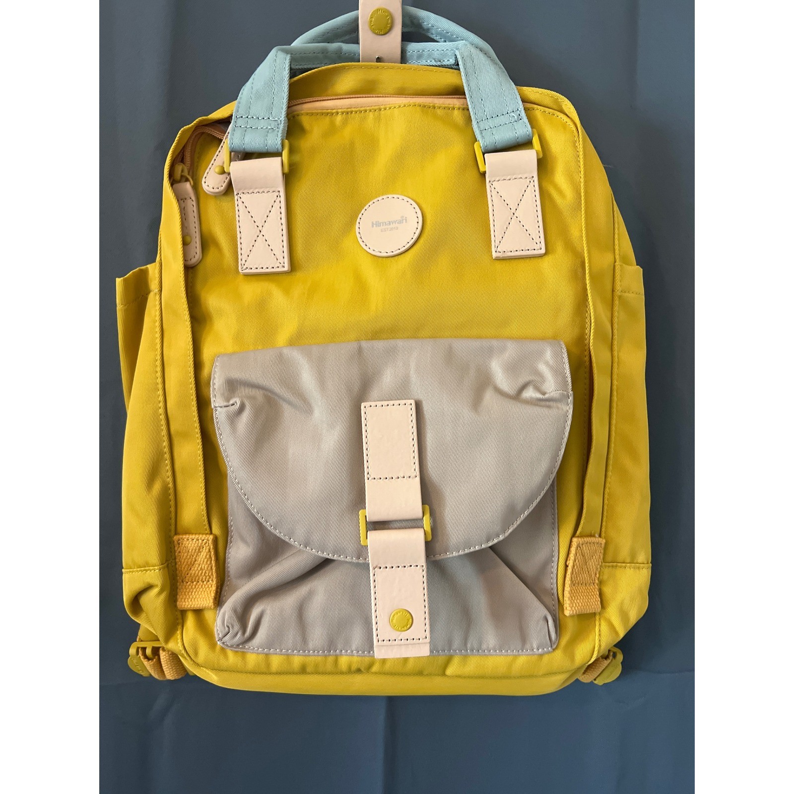 Himawari Yellow Grey Colorblock Backpack School Travel Bag NEW