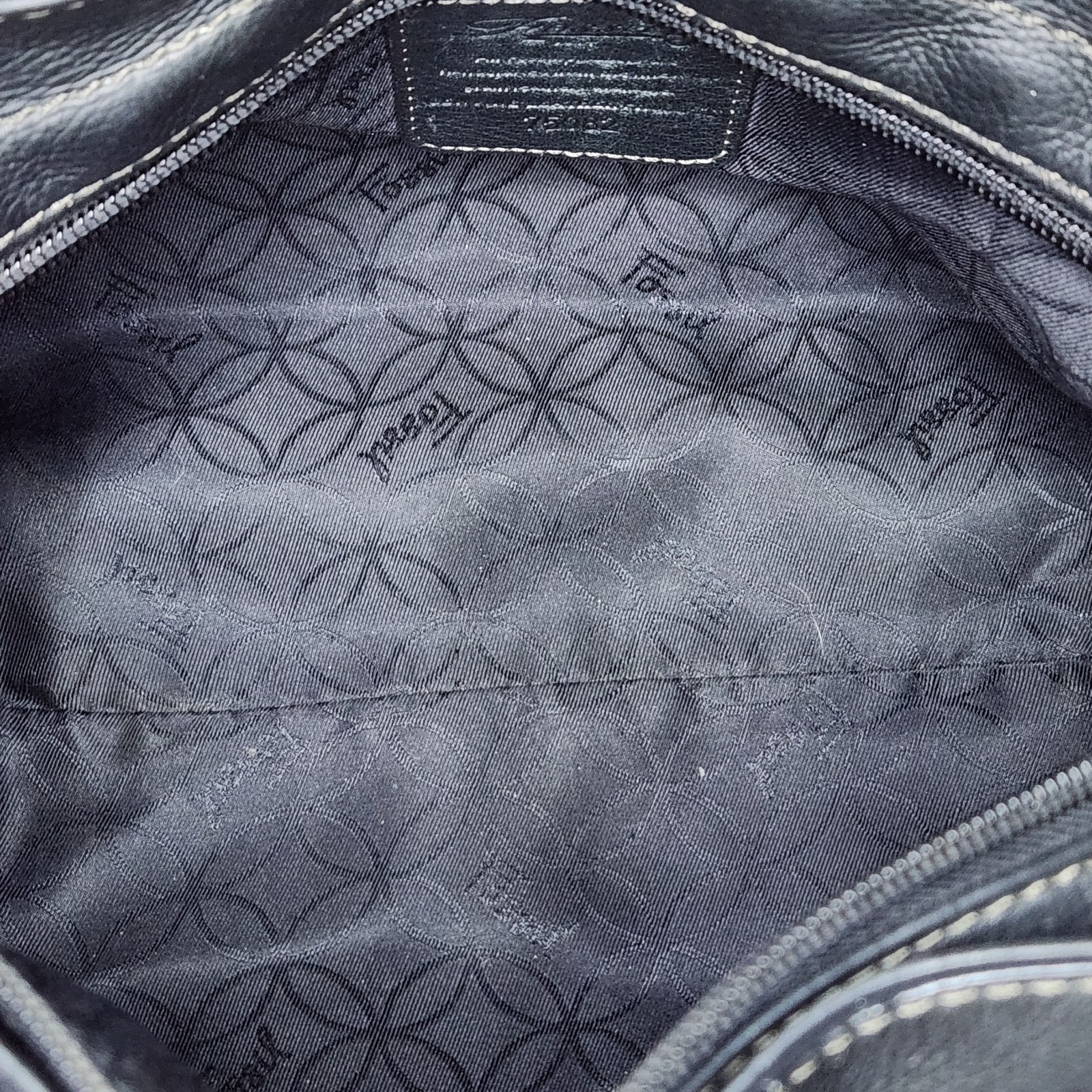 Vintage Fossil Black Leather Multi-Pocket Shoulder Bag Y2K Satchel Top Stitch