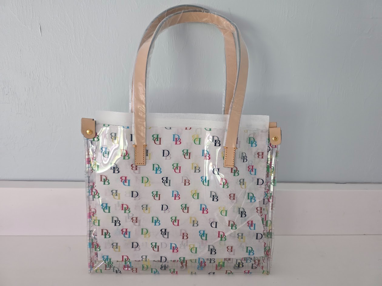 Dooney & Bourke Clear Multi-Color DB Logo Medium Shopper Bag Tote Purse