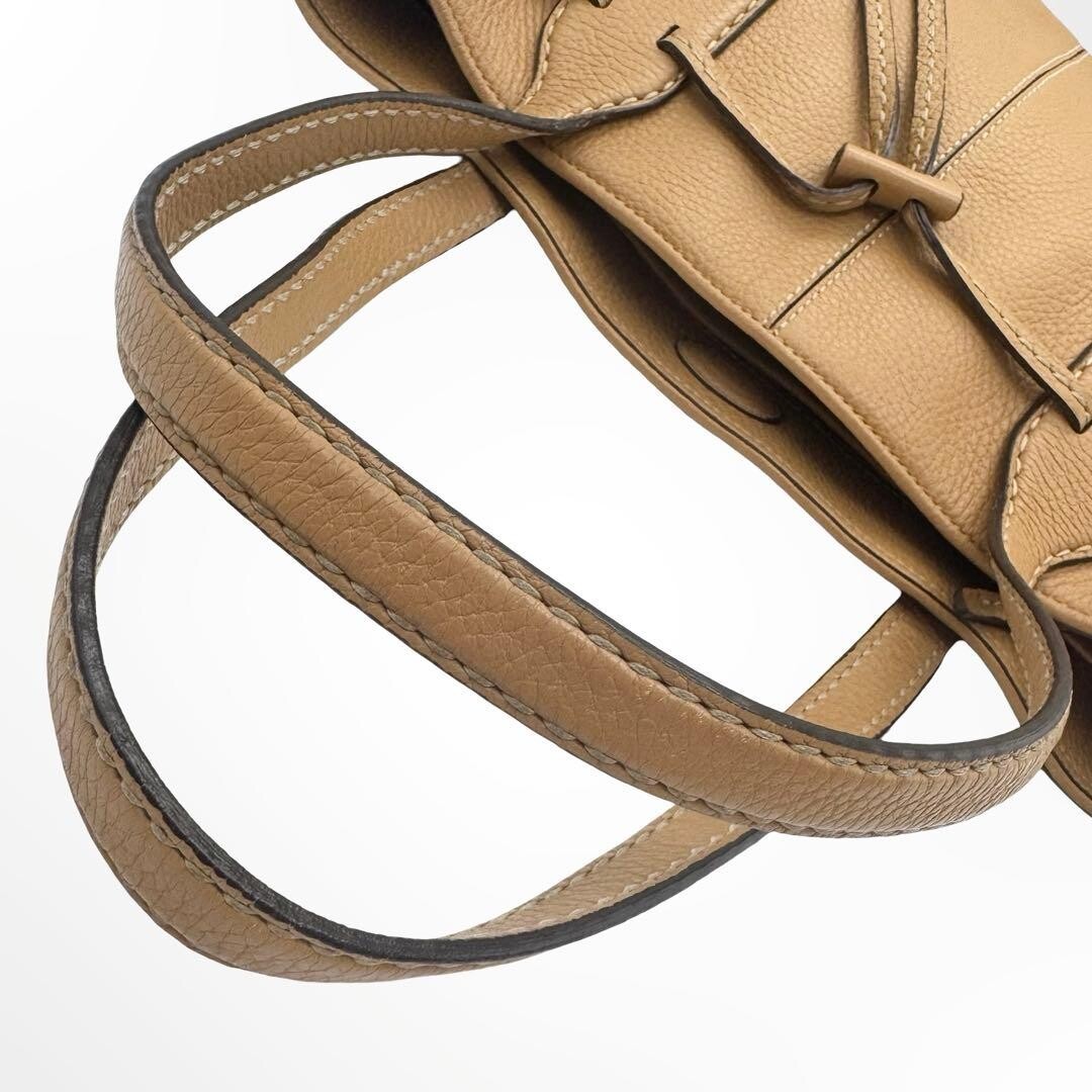 Tods Leather Tote Bag Light Brown Drawstring Shoulder Business Auth From Japan
