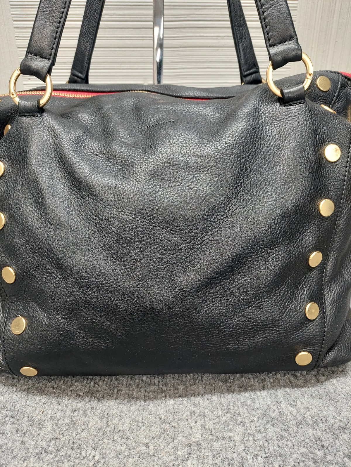 Hammitt Daniel Women Tote Bag Black Red Brushed Gold Pebbled Leather Cocktail