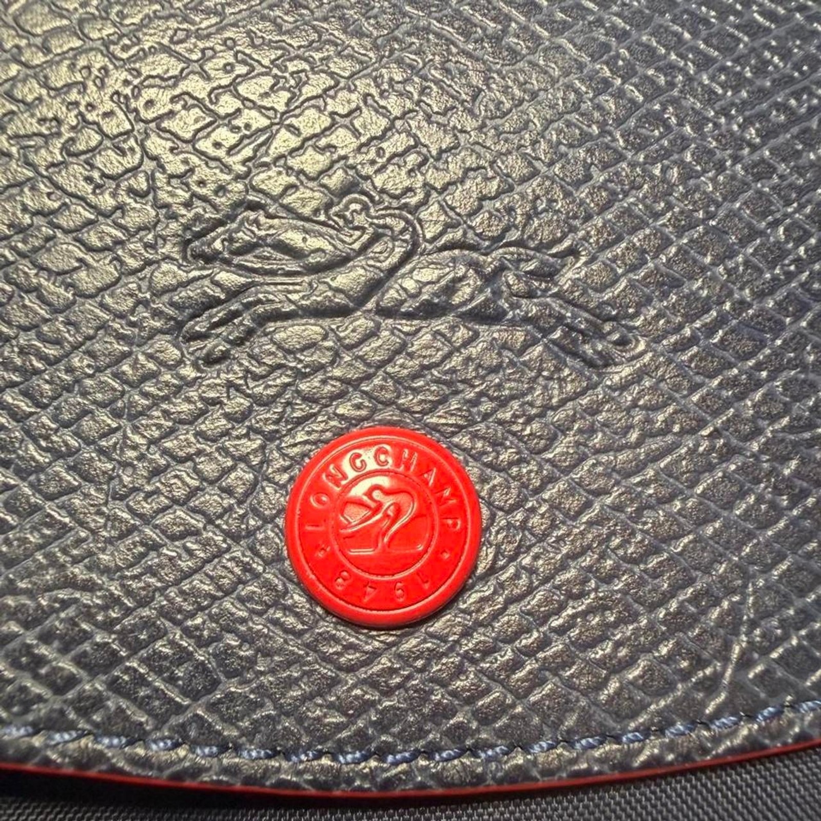 Longchamp Le Pliage Navy Blue Red Small Tote Handbag Nylon Leather Foldable