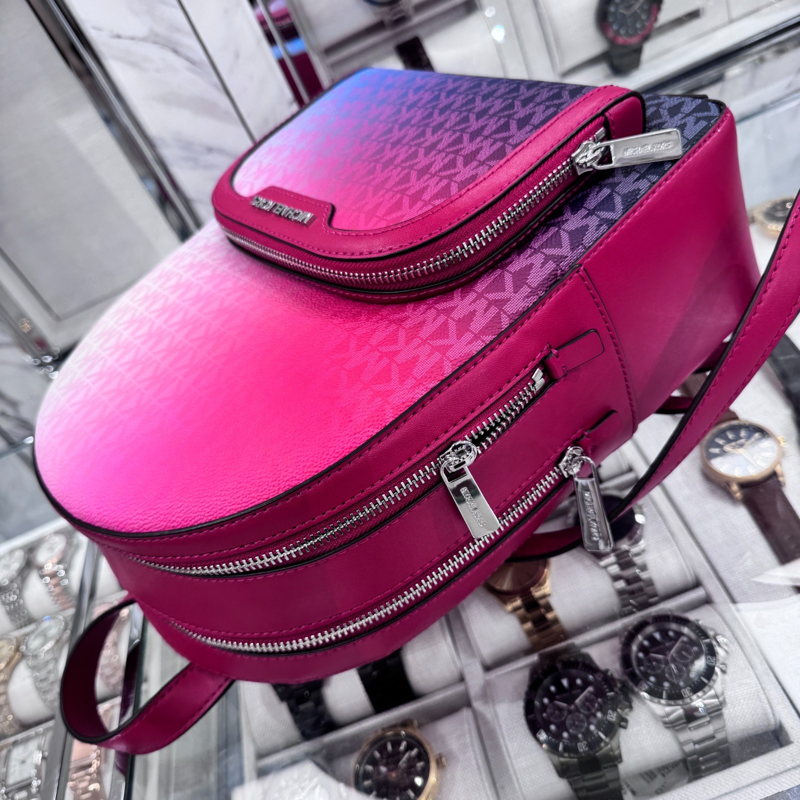 MICHAEL KORS JAYCEE Medium ZIP POCKET BACKPACK BAG MK Dark Raspberry Multi