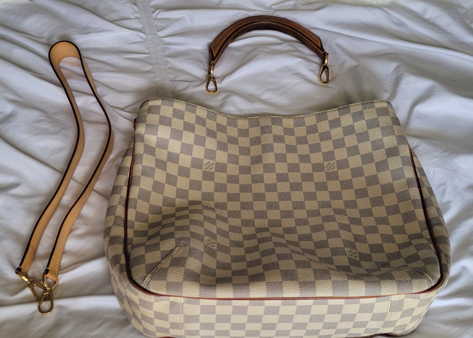 Louis Vuitton Soffi 2way Bag Damier Azur White Leather Shoulder Purse N41216