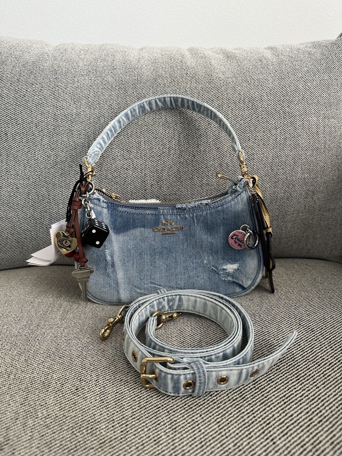 COACH Teri Shoulder Bag In Loved Denim With Charms CDY76 NWT Crossbody