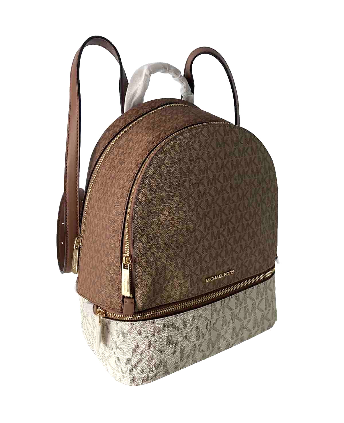 Michael Kors Backpack Bag RHEA MD ZIP BACKPACK Camel Multi Vanilla