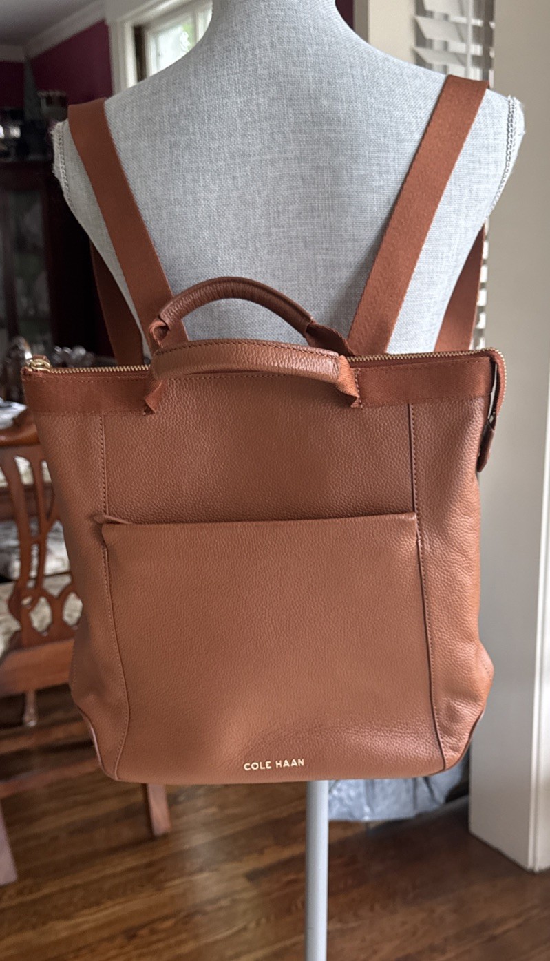 Cole Haan Grand Ambition Convertible Small Backpack Bag Leather Brown Reg $278