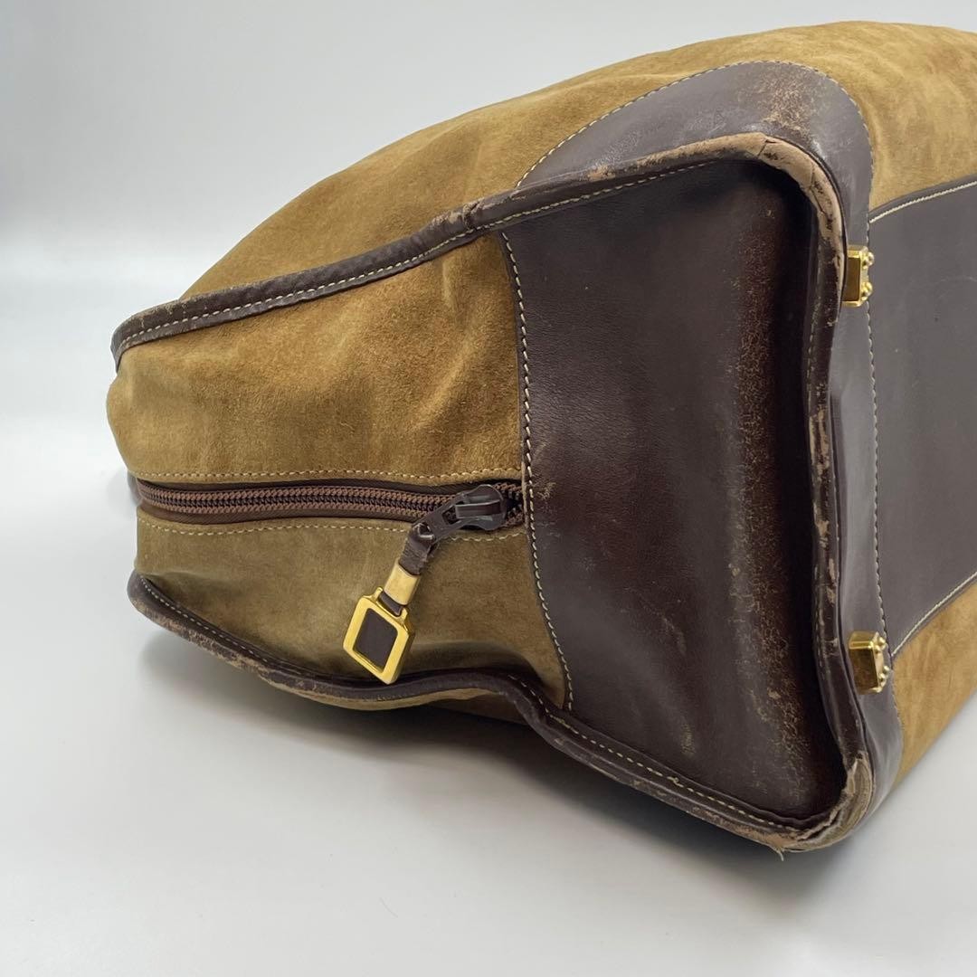 LOEWE Amazona Boston Bag Brown Suede Leather Large Travel Hand Bag Vintage