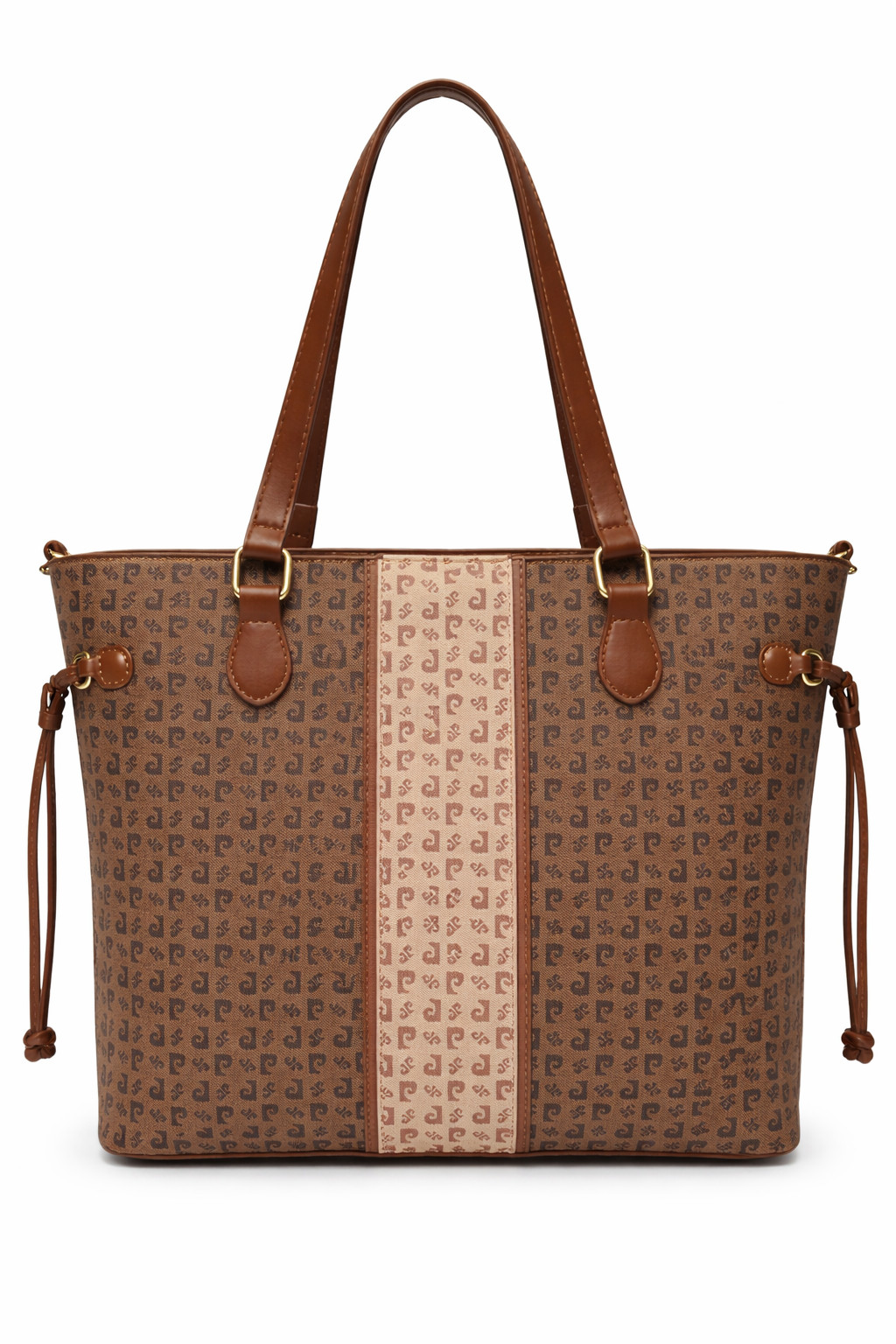 25113 gn57 PIERRE CARDIN LOGGED FABRIC-FAUX LEATHER SHOULDER BAG WITH SHOULDER STRAP
