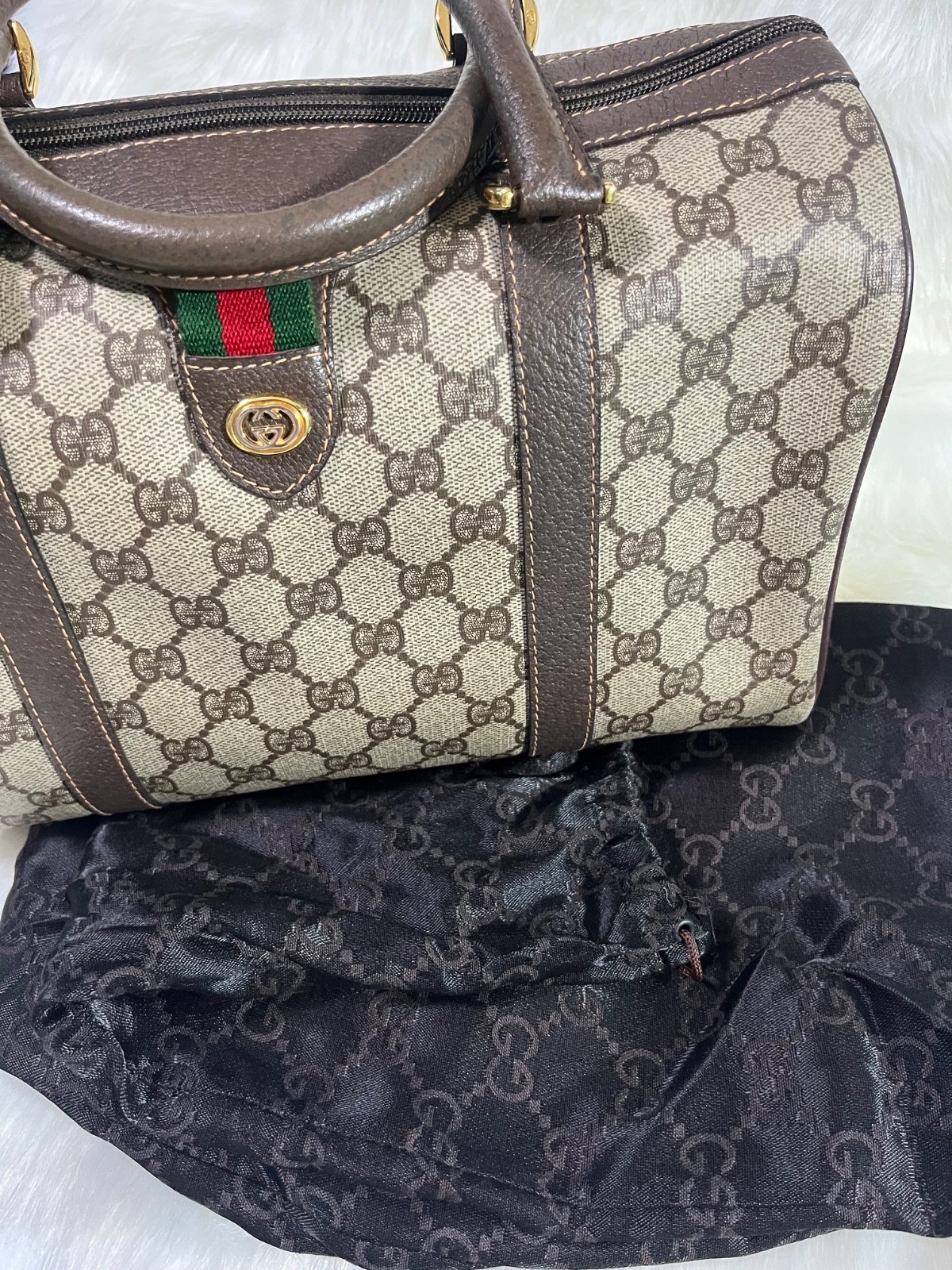GUCCI 40.02.007 Mini Boston Bag PVC Leather Brown Vintage