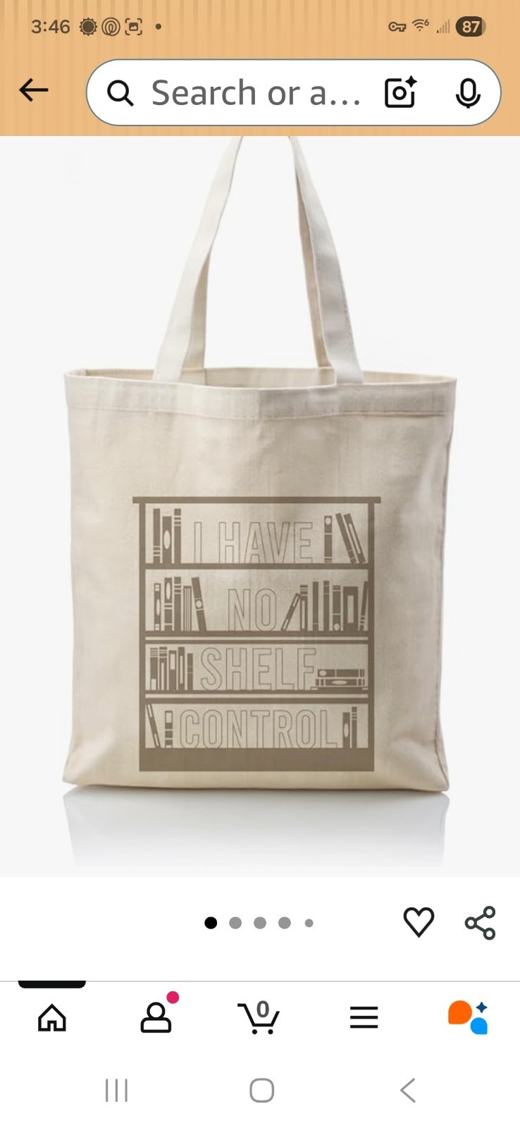 Canvas book bag. “I have no shelf control.” 11.8 X 15.7 New In Package
