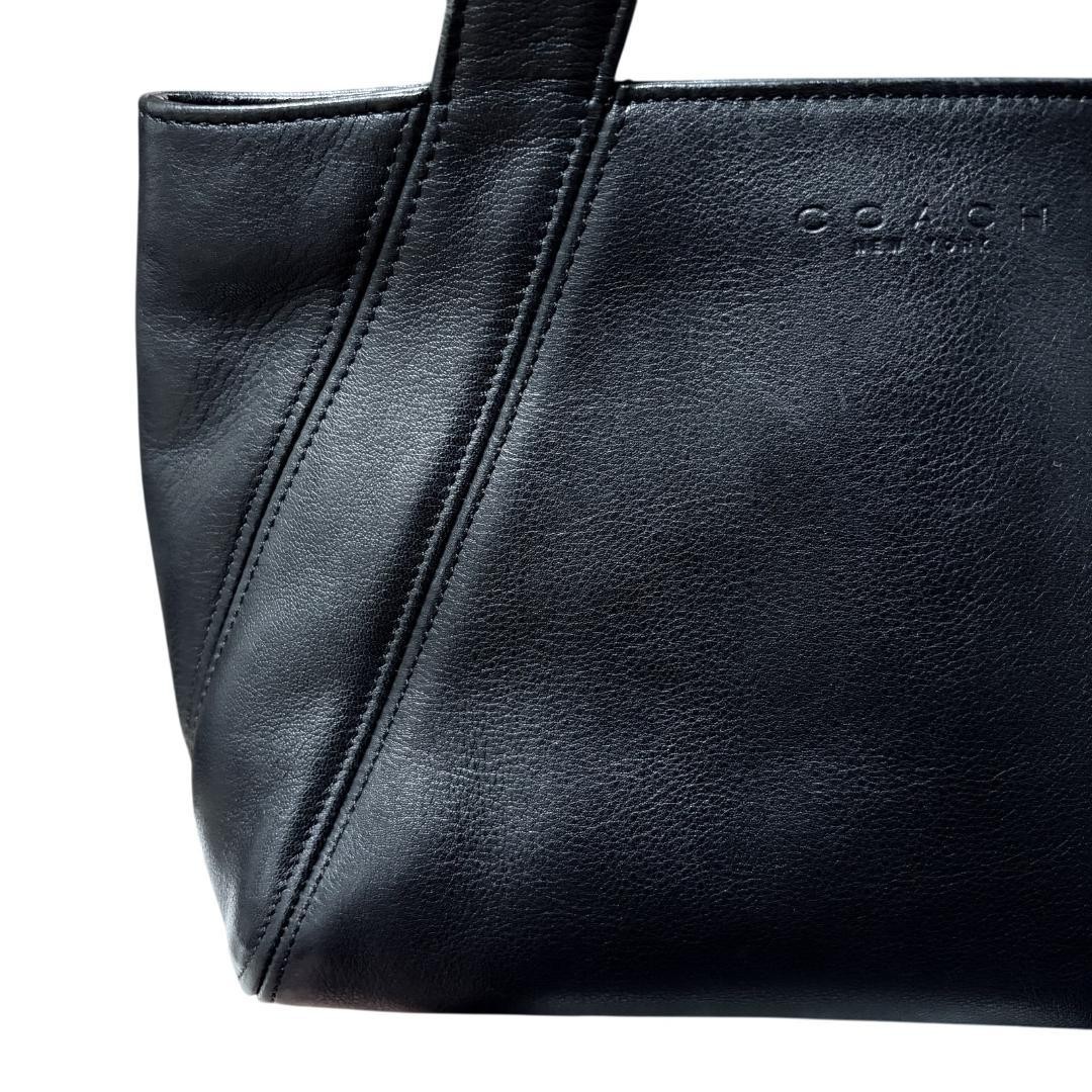 Authentic COACH Leather Tote Bag Black 18cm x 24cm x 10.5cm Vintage Italy