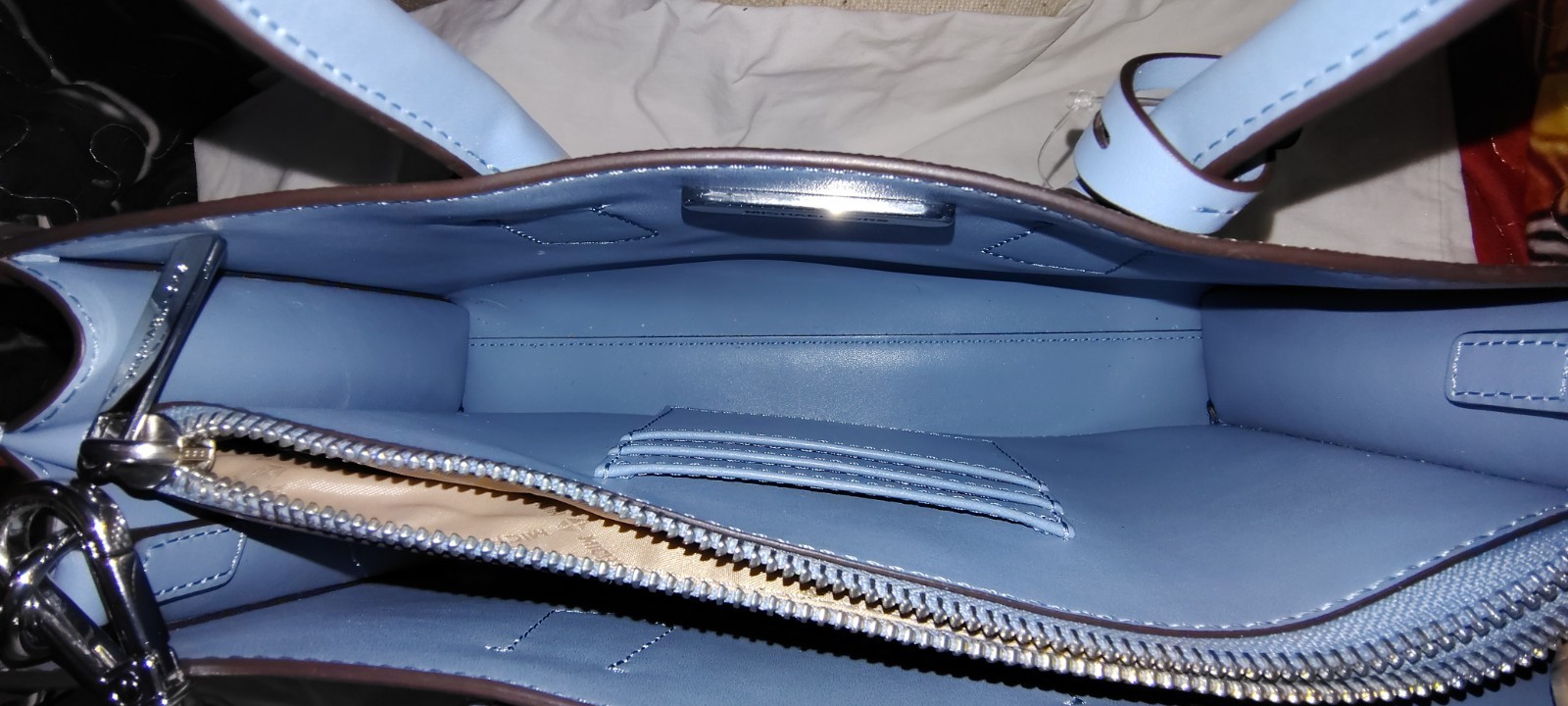 Michael Kors Monogram Satchel Top Handle Bag Blue/Beige Zip w Adjustable Strap