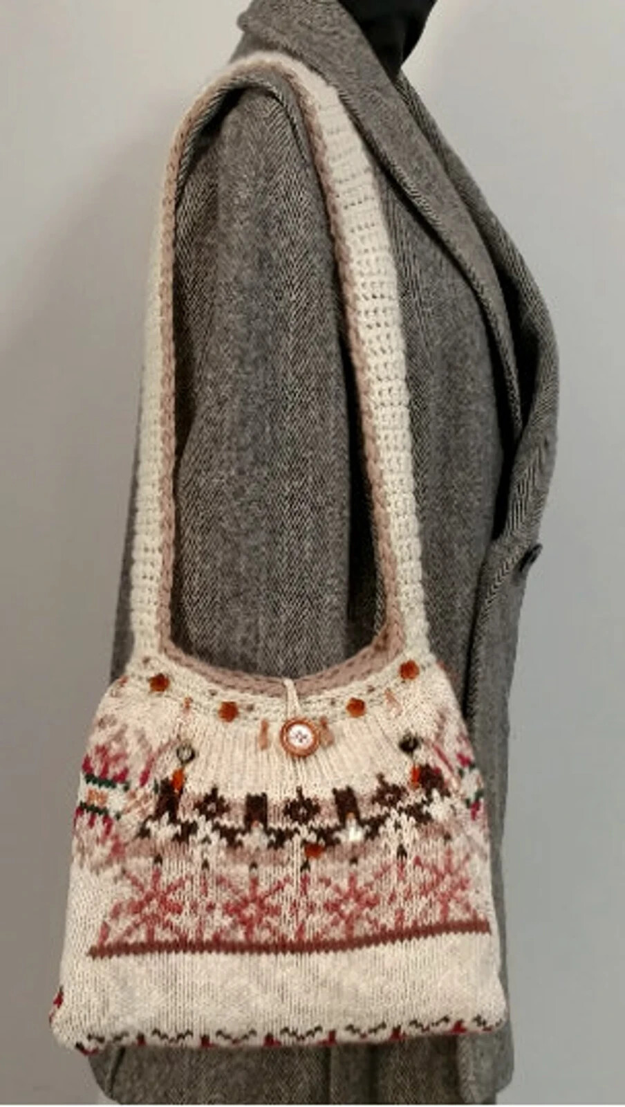 OOAK Sweater Purse Machine Knit and Crochet Nordic Design Crossbody/Shoulder Bag