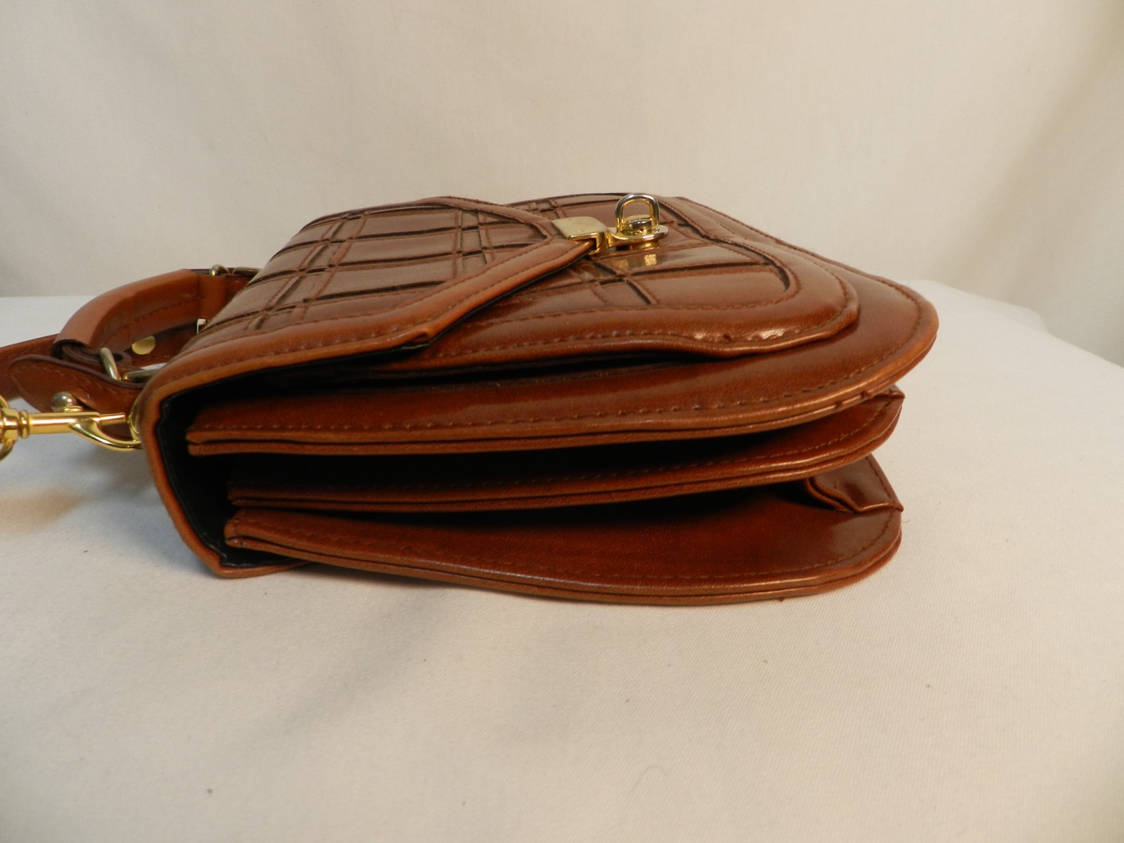 Vintage Structured Faux Leather top handle convertible shoulder bag purse brown