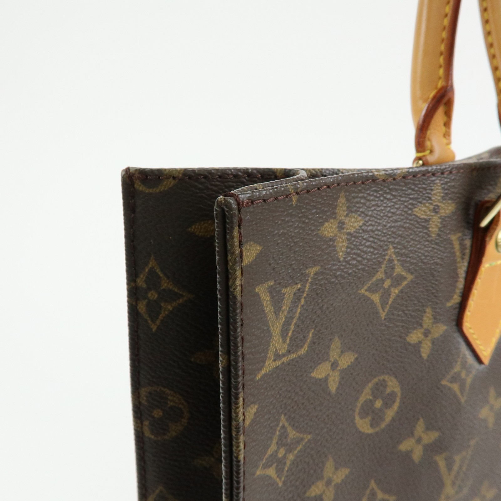 Louis Vuitton Monogram Sac Plat Tote Bag Hand Bag Brown M51140 Auth Used F/S