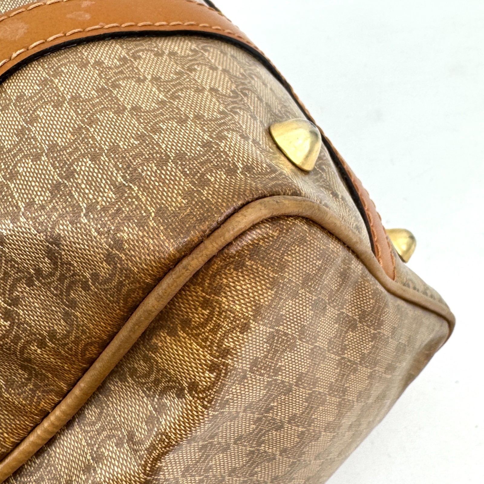 CELINE Macadam Mini Boston Bag Hand Blason Purse Leather PVC Authentic