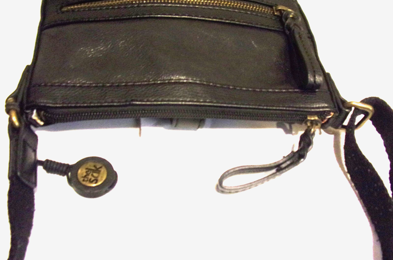 The Sak Indio Black Glazed Smooth Genuine Leather Tapestry Piecing CB Handbag