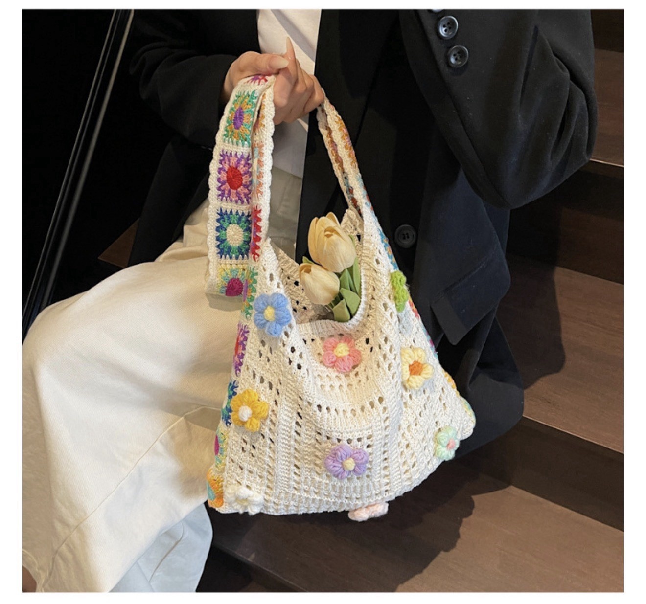 Crochet tote bag purse sling sack farmers market bag NEW Artisan Hand Made
