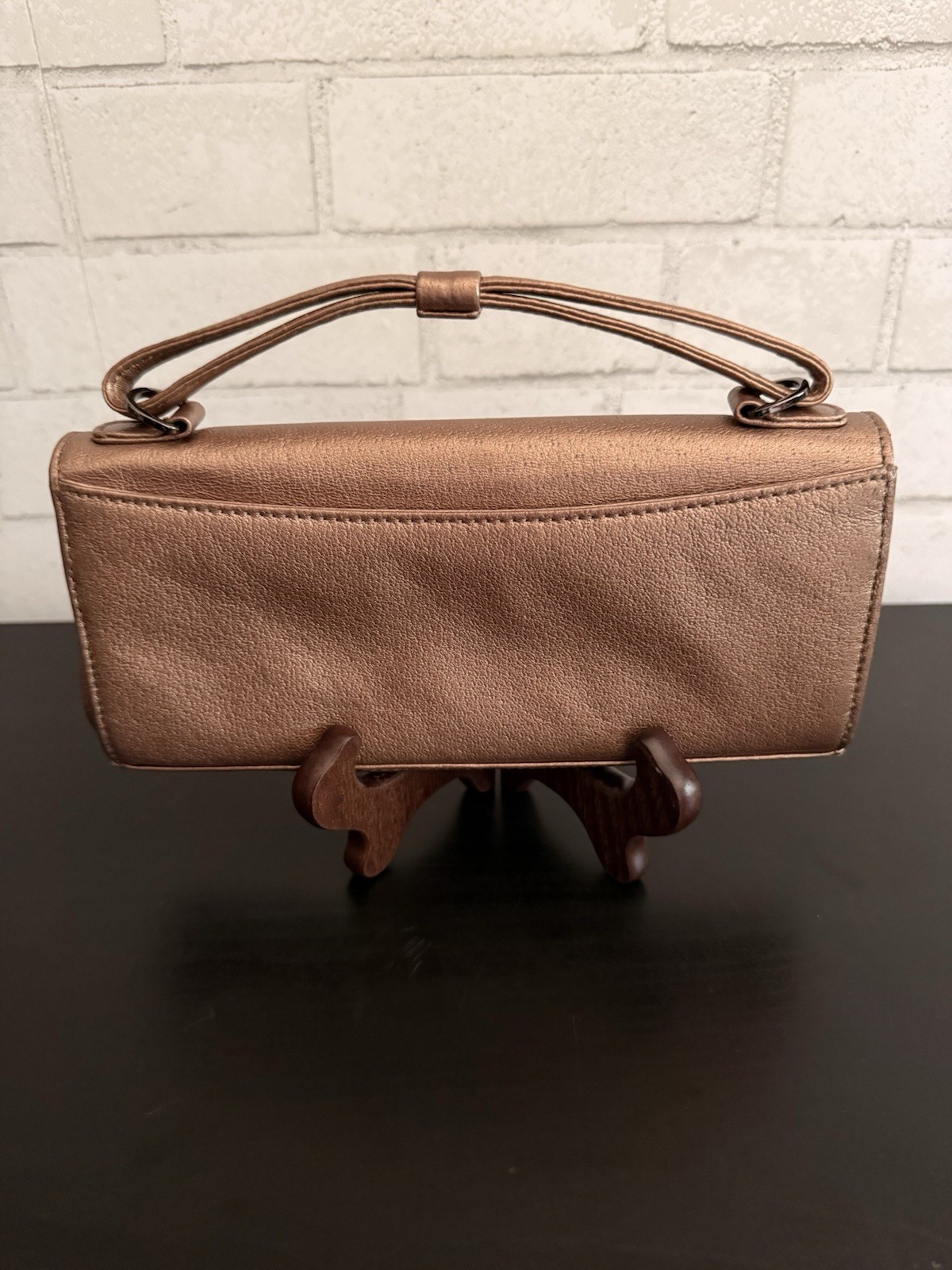 Hype Y2K Gold/Bronze Genuine Leather Handle Clutch~Metallic~ trunk-lock hardware
