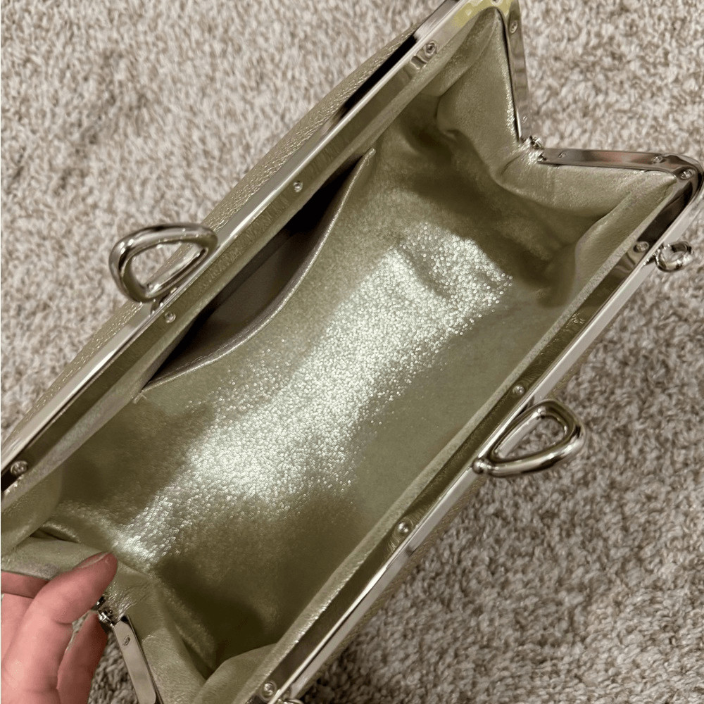 Gold Togo Cowhide Calfskin Handmade Bow” Shaped Kisslock Baguette Bag/Crossbody