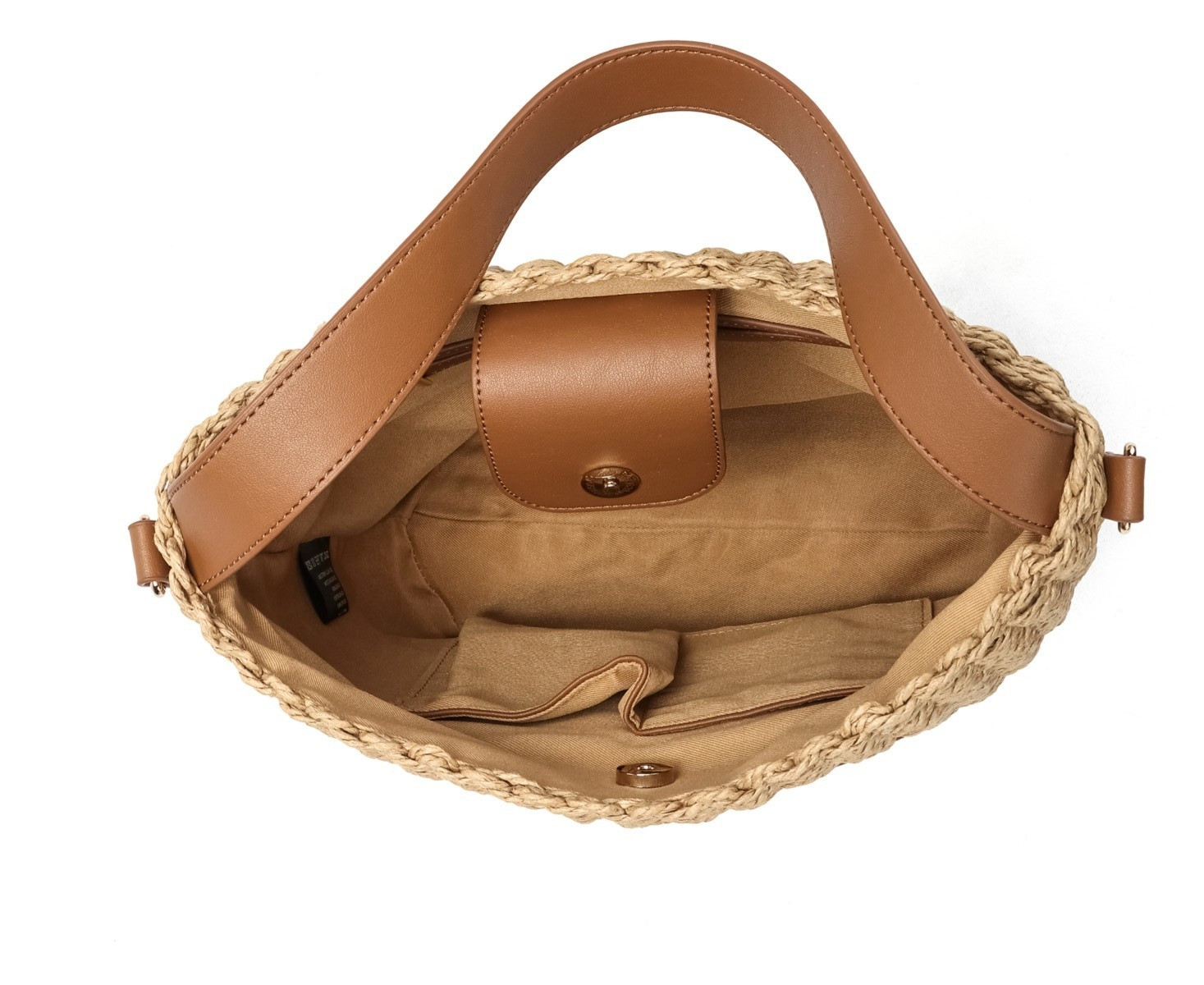 Like Dreams Sunset Straw Bucket Tote Bag Natural Gold