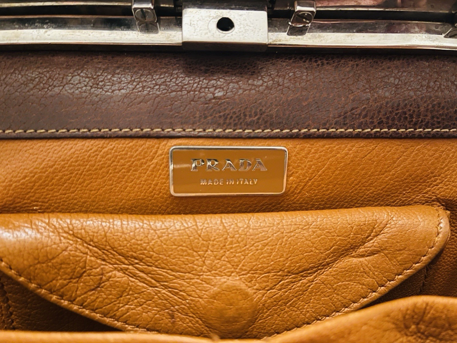 Vintage Prada 2005 Madras Cerniera Canapa in Brown Floral w/Top handle & COA.
