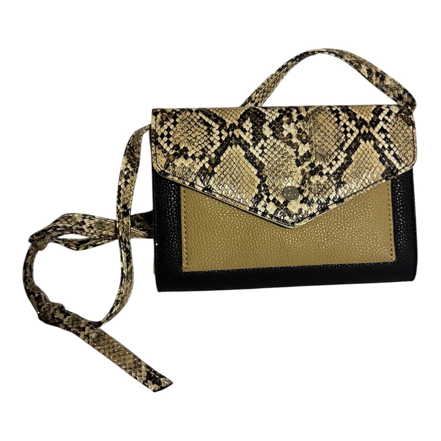 Nine West Black And Tan Clutch With Snake Print And Crossbody Strap