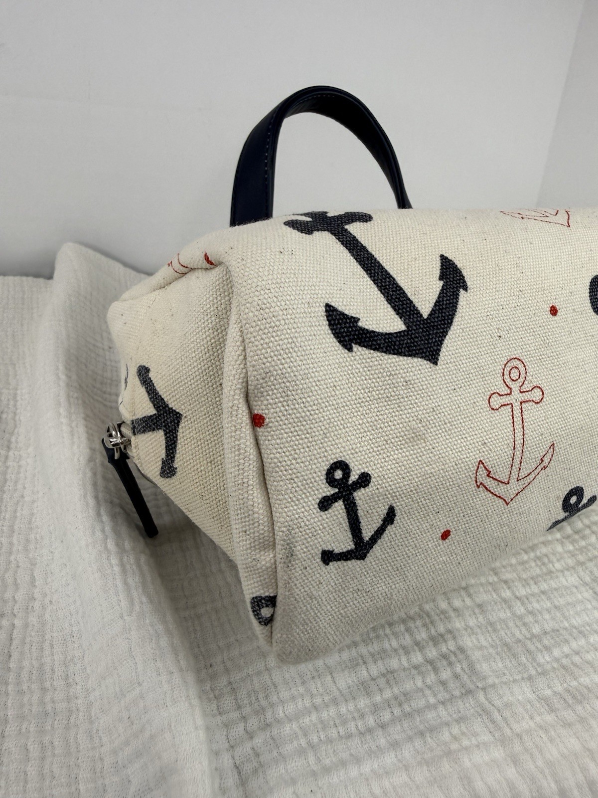 Tommy Hilfiger Nautical Maritime Print Mini Barrel Bag Canvas Duffle Purse