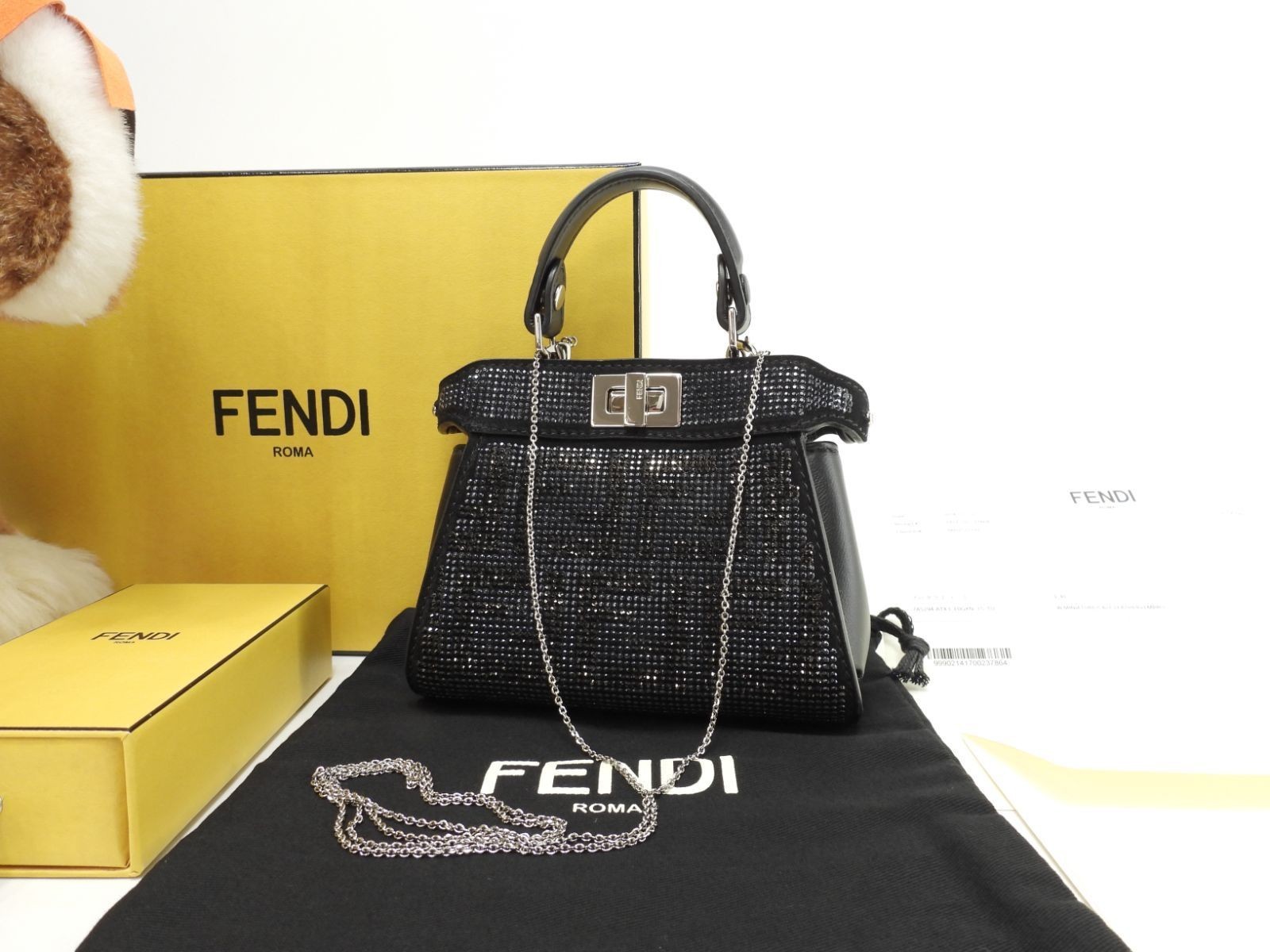 Fendi Peekaboo Nano FF Crystal Black Leather Crossbody Mini Bag 7AS294 japan