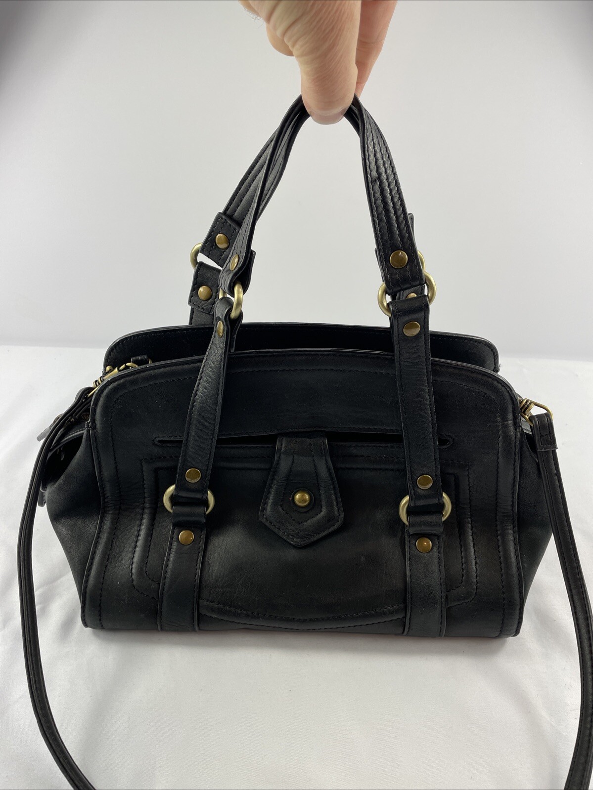 Rolf’s Small Black Handbag Genuine Leather Double Handle Purse
