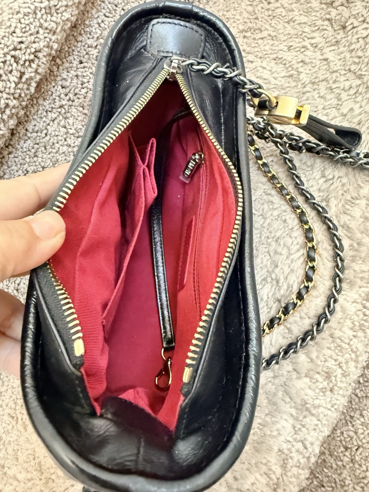 Chanel Gabrielle Hobo Bag Chevron Aged Calfskin Black Small GHW 100% Auth w COA