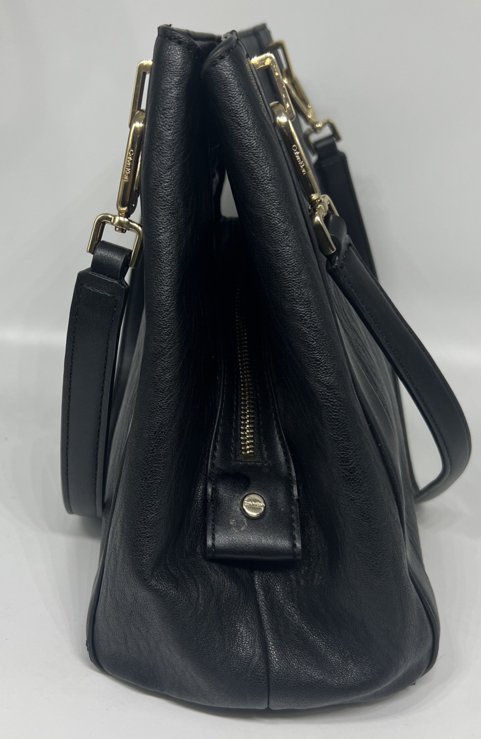 Calvin Klein Black w/Gold Hardware Reyna Triple Compartment Shoulder Bag