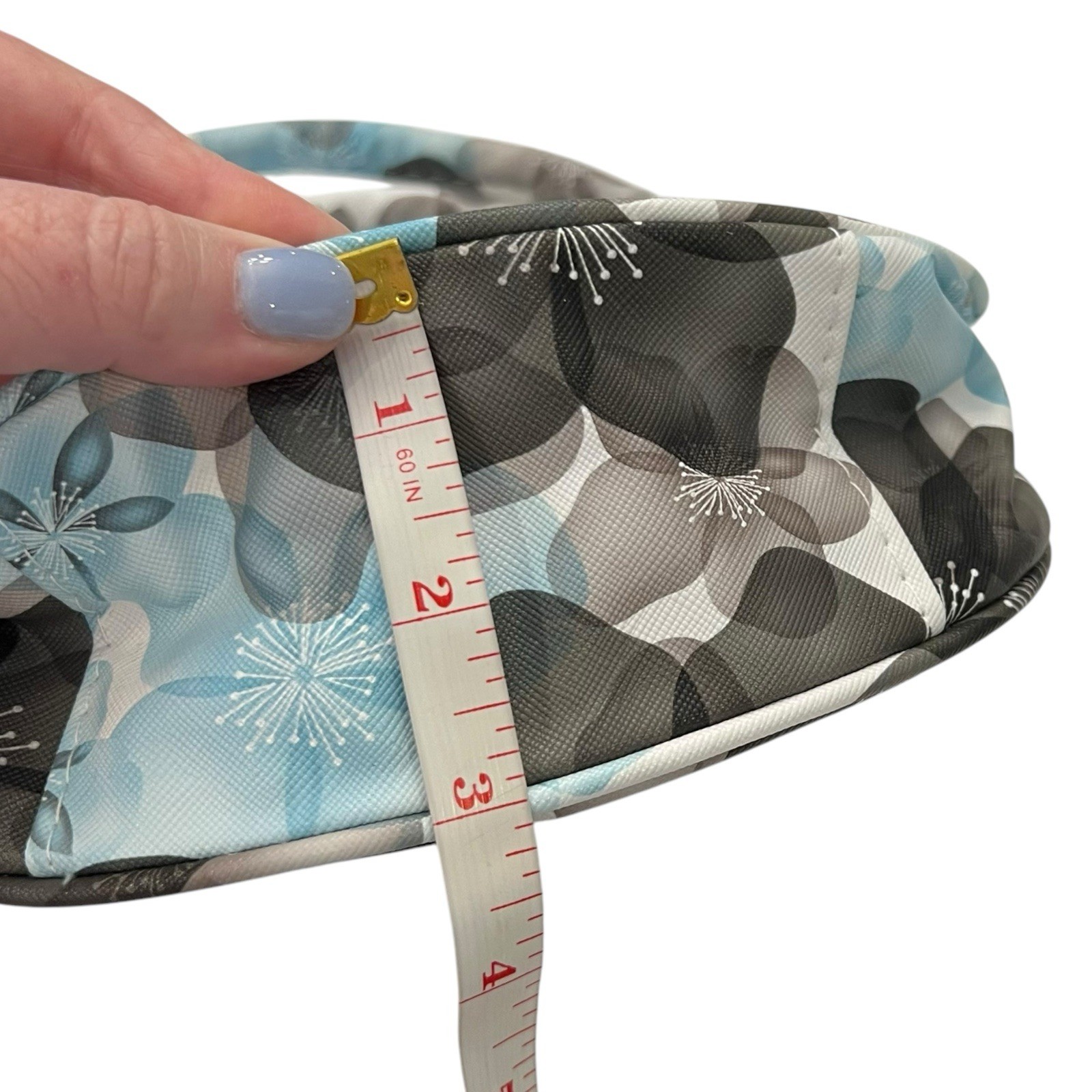 NEW Women’s Mini Top Handle Bag Purse Compact PU Handbag Blue Floral Party