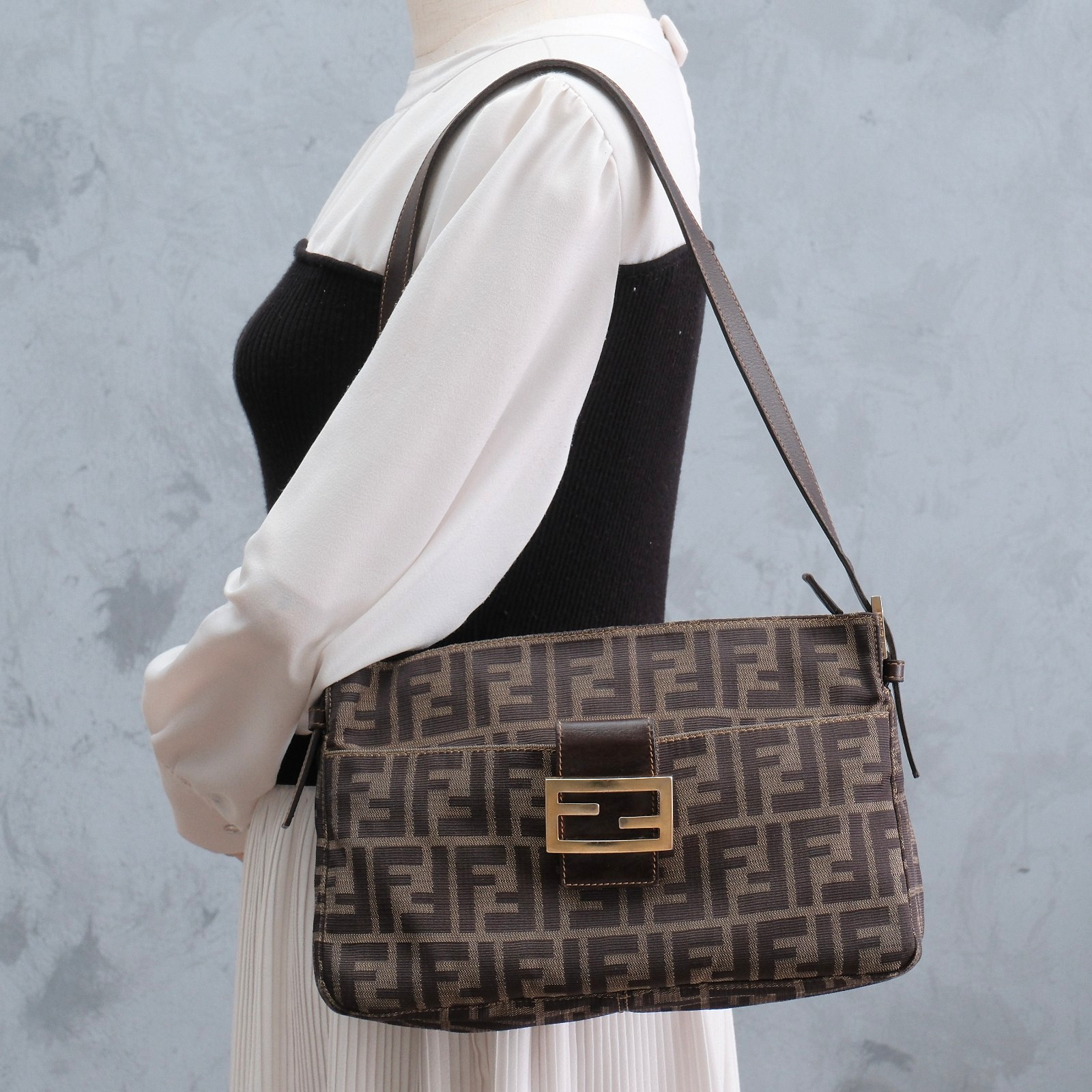FENDI Mamma Baguette Zucca Shoulder Hand Bag