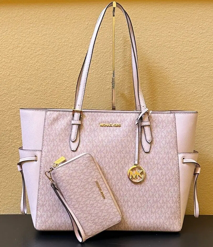 MICHAEL KORS GILLY LARGE DRAWSTRING TOTE SHOULDER BAG + WALLET MK BALLET PINK
