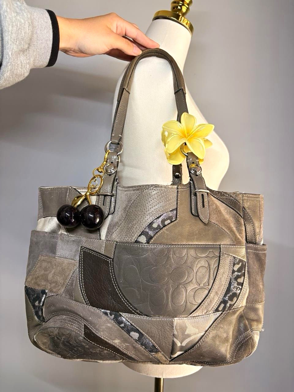 Vintage Y2K Coach Ocelot Patchwork Signature Tote Bag w/ Purple Lining