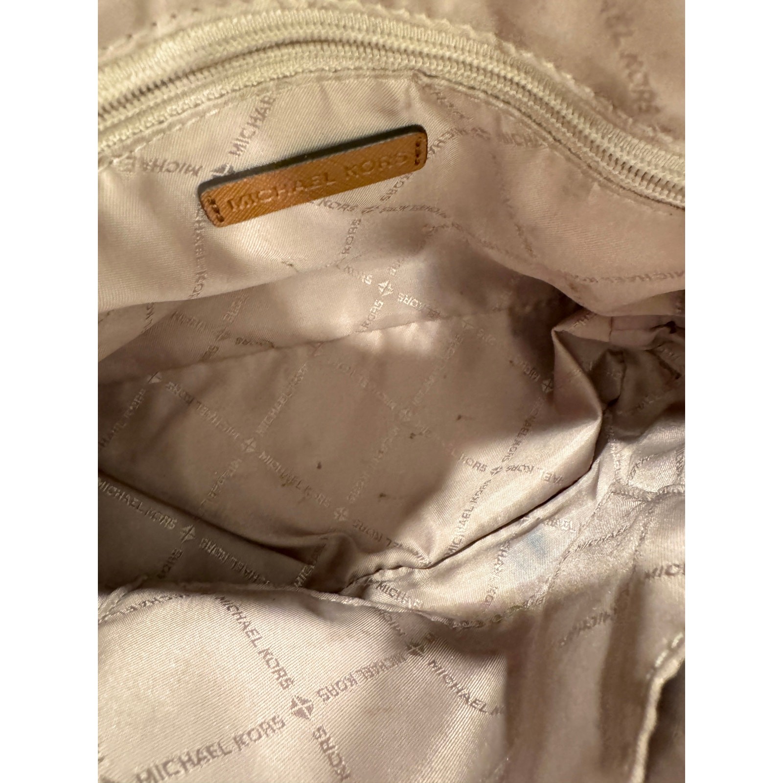 Michael Kors Classic Cream Logo Monogram Crossbody Gold Chain Shoulder Luxury