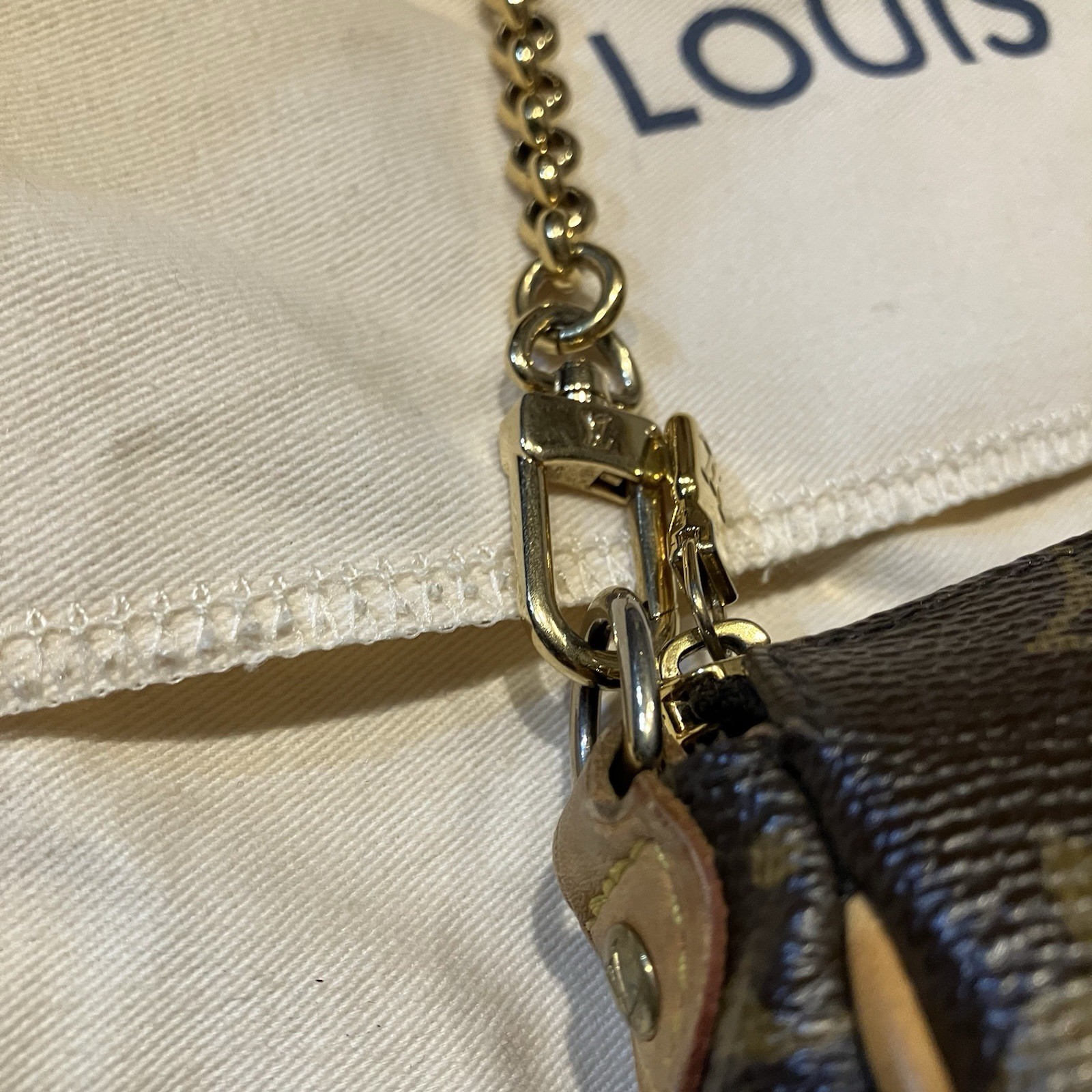 Louis Vuitton Monogram Eva Clutch Shoulder Bag CLEAN Gold Brown Zip Chain
