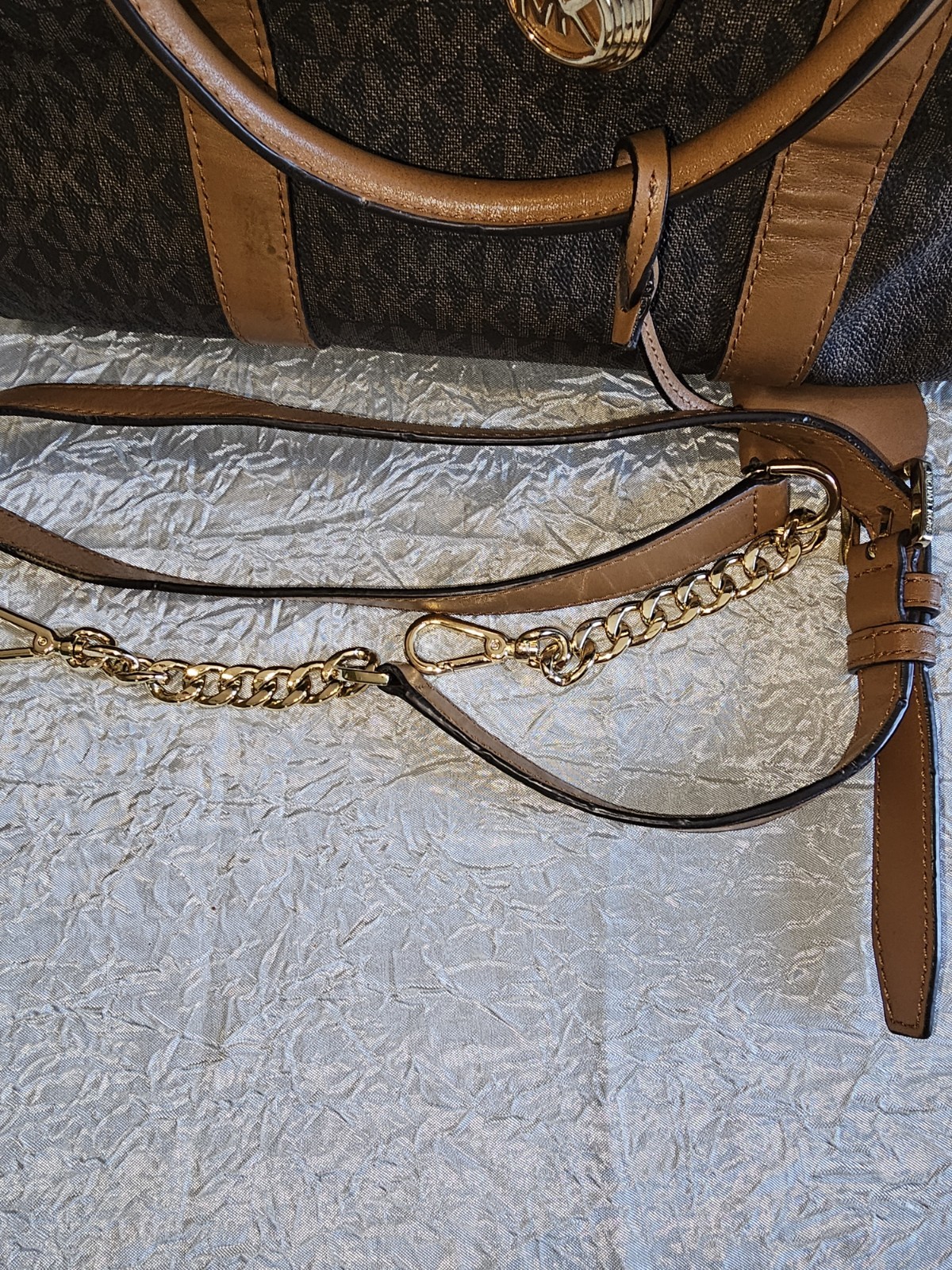 Michael Kors Hamilton Brown MK Logo Satchel Tote Crossbody Purse Bag