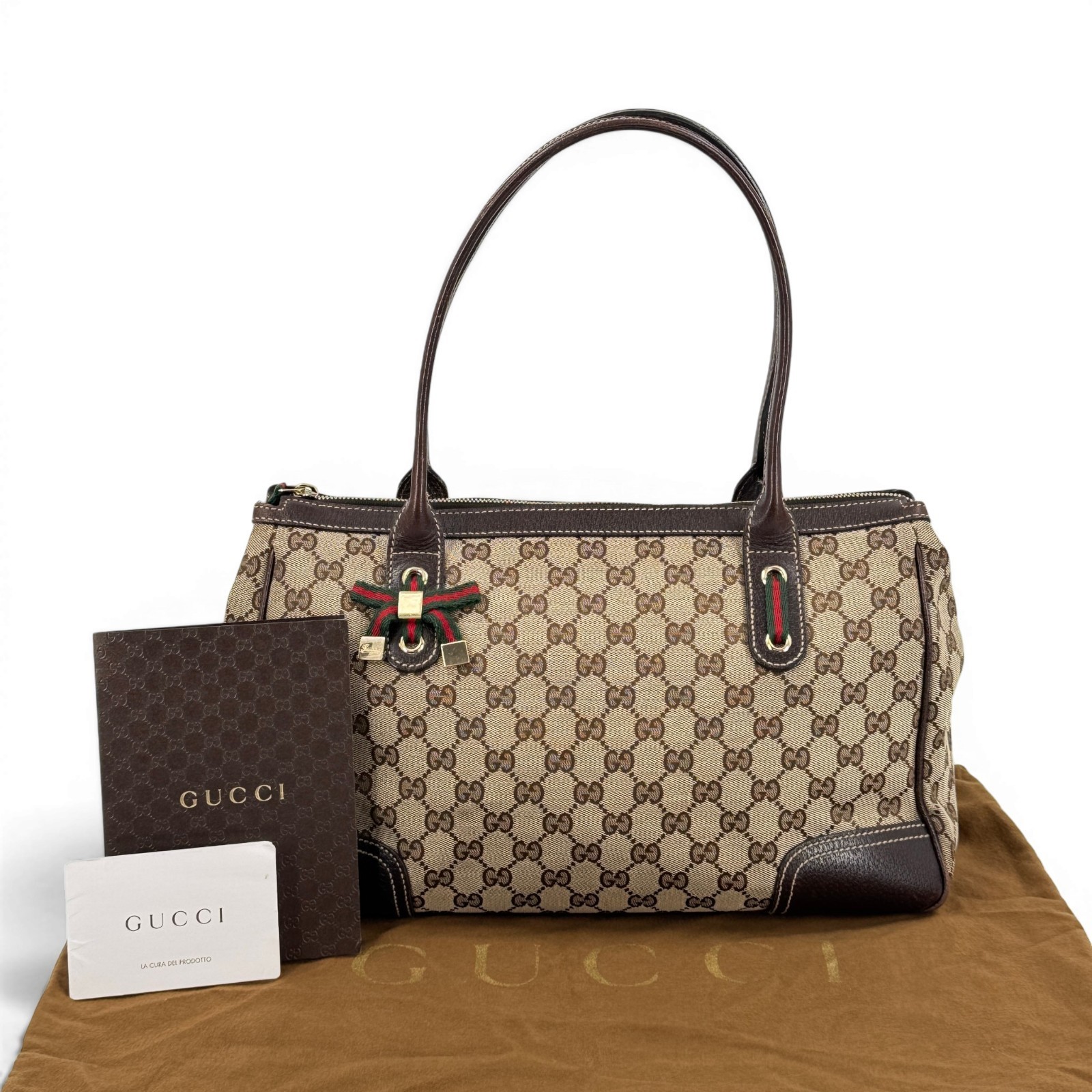 Auth GUCCI Princy GG Canvas Shoulder Bag Sherry Line Ribbon Bow
