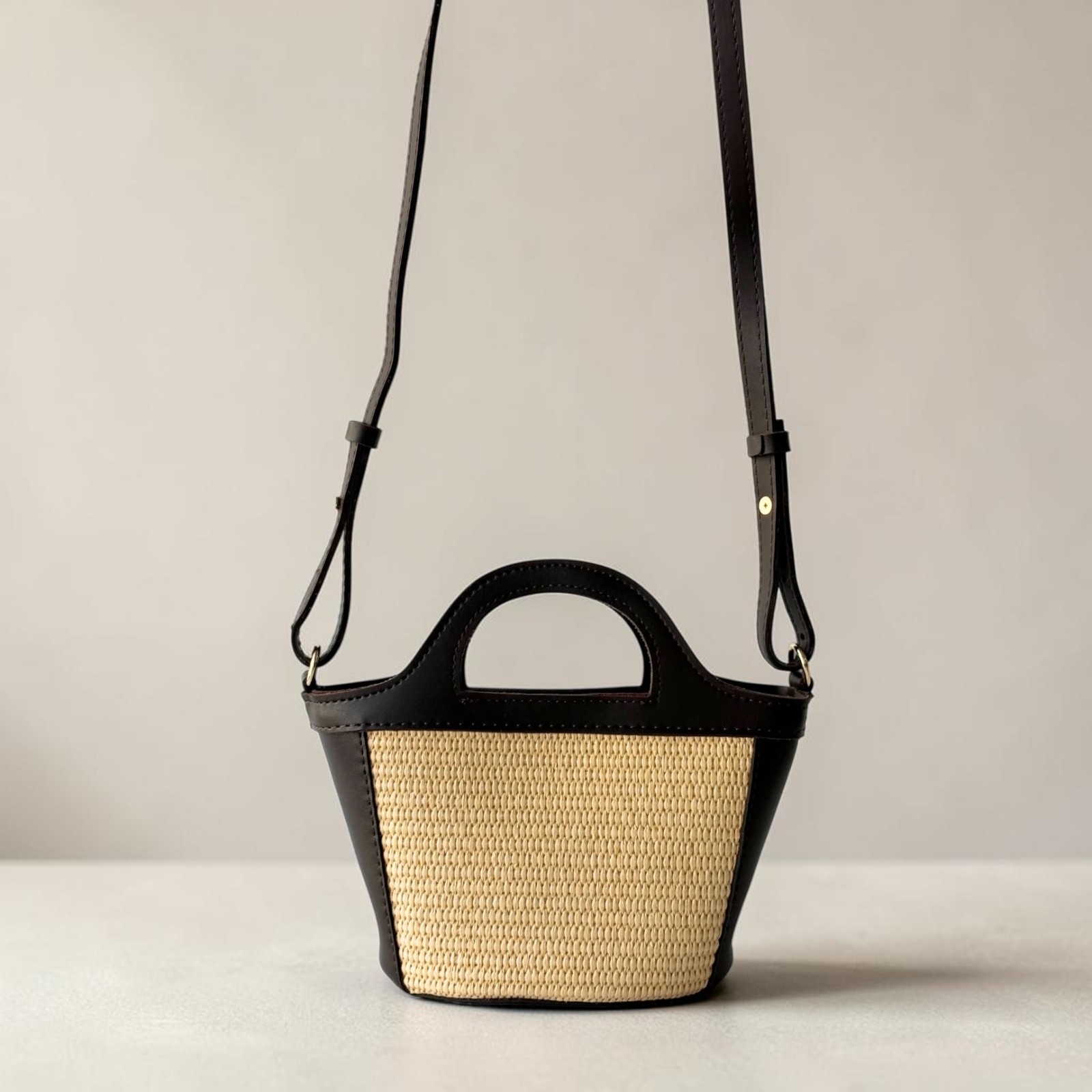 Willow Straw Crossbody Bag for Women Mini Top Handle Purse Vegan Leather Trim