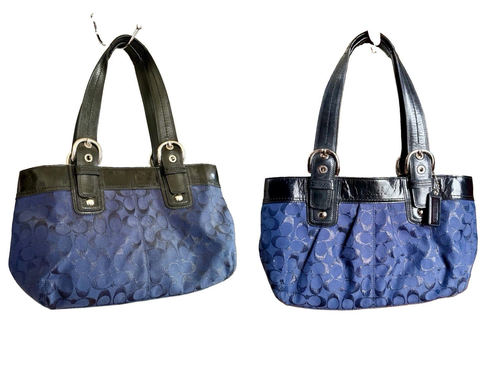 Vtg Y2K COACH Soho Sig. Pleated Shoulder Tote Bag Navy Blue BLK F16044 PRISTINE