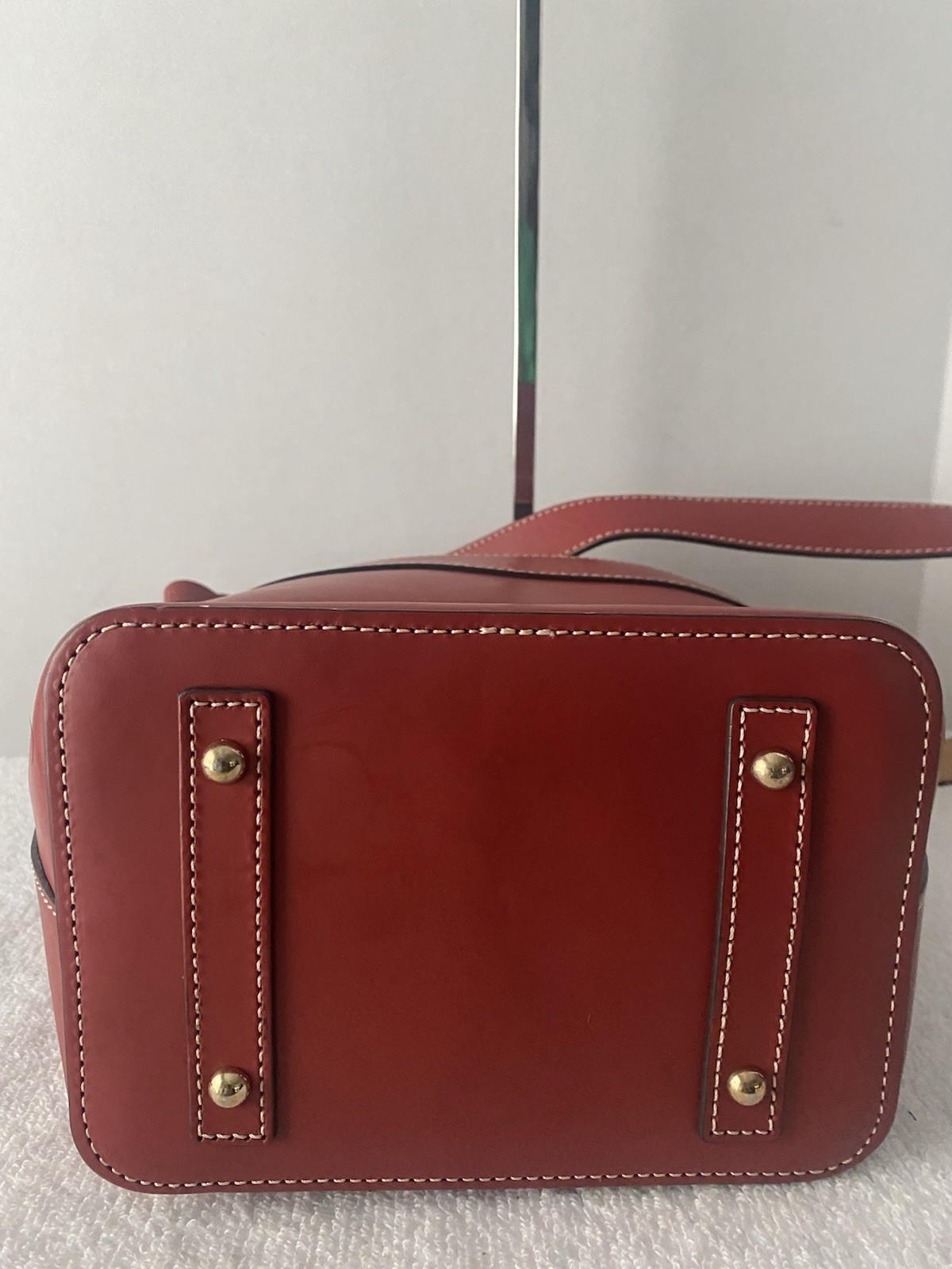 Dooney Bourke Suede Leather Shoulder Bucket Bag Drawstring Red