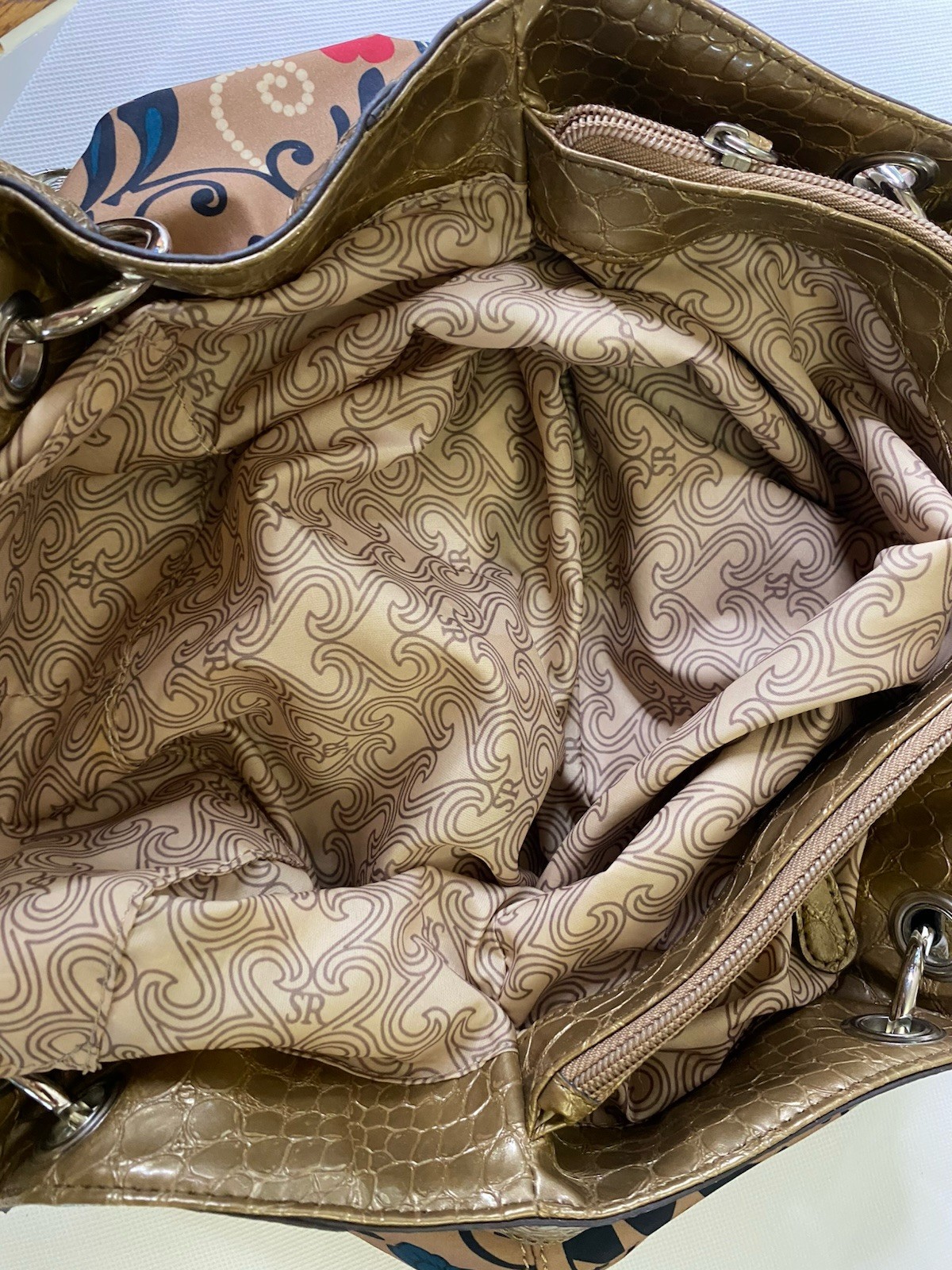 Sienna Richie Hobo Handbag/ Purse Metallic Faux Snakeskin Trim Nice Very Clean